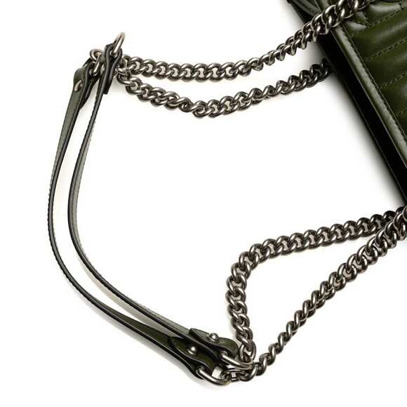 Gucci GG Marmont Chain Shoulder Bag Tote khaki Green Leather - Picture 5 of 8